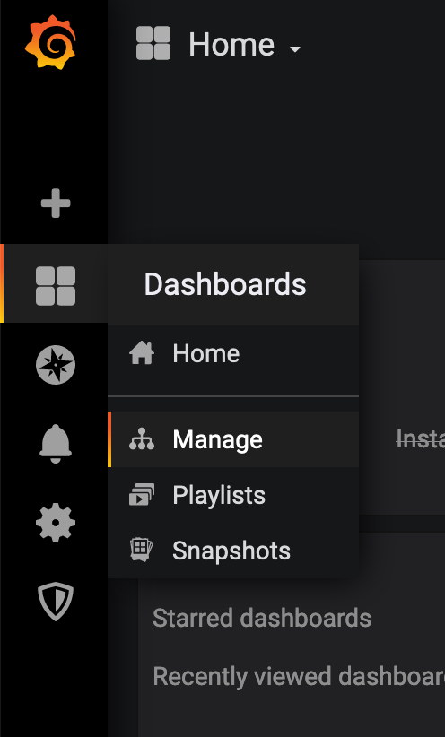 Grafana Dashboard Menu